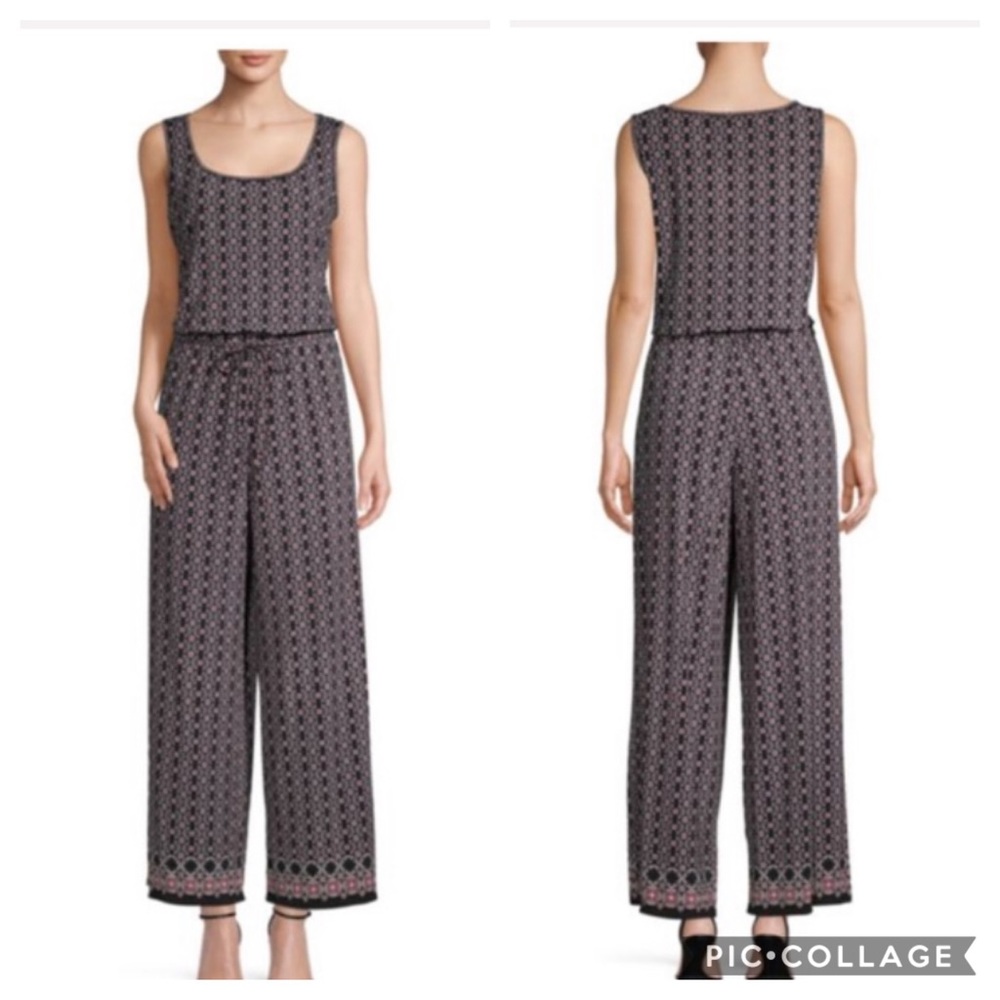 Max Studio Printed Wide-Leg Jumpsuit XL Black Red